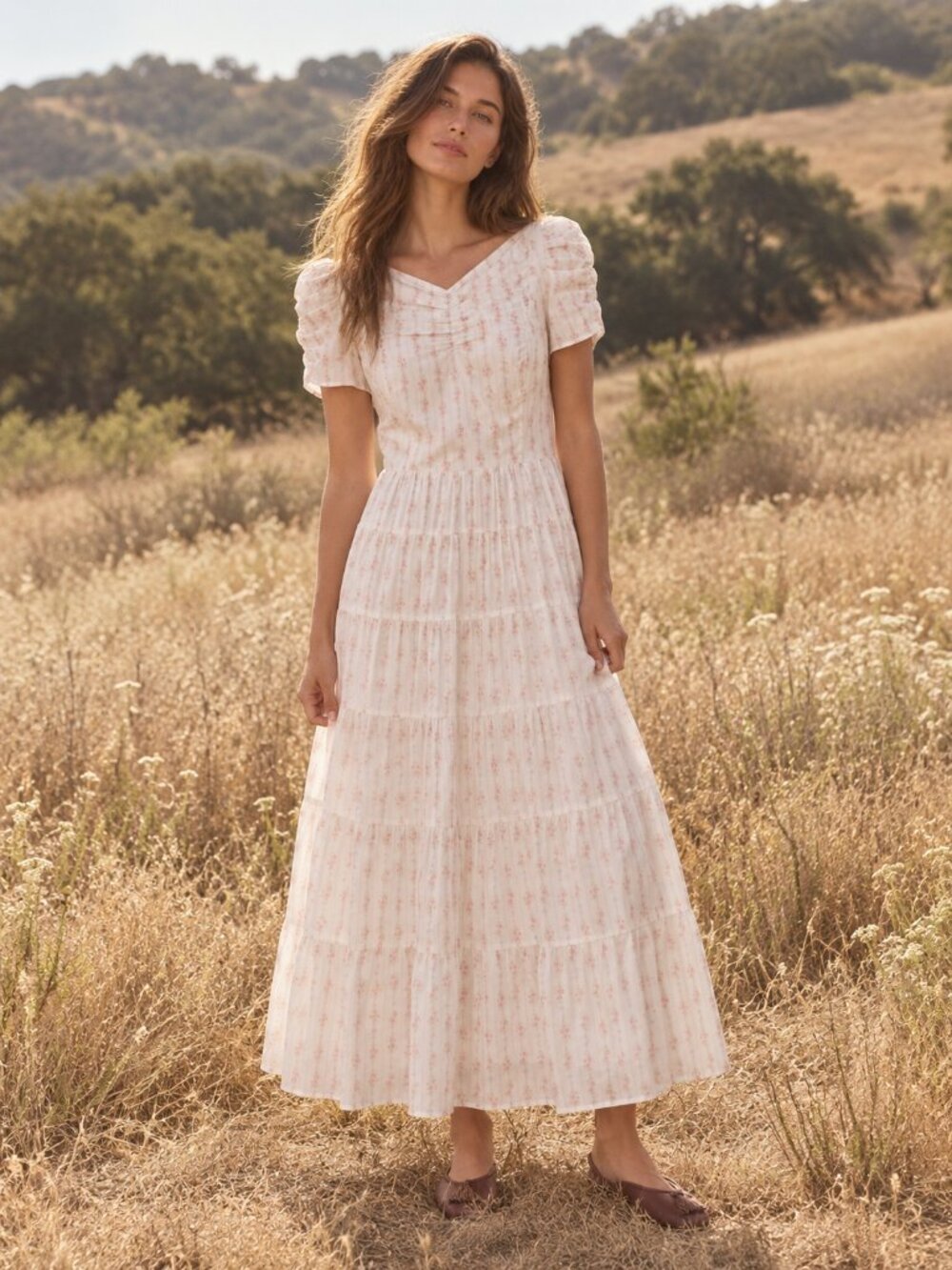 FEW MODA Sorella Atelier Nievia Cotton Ditsy Floral Cottagecore Midi Dress NWT
